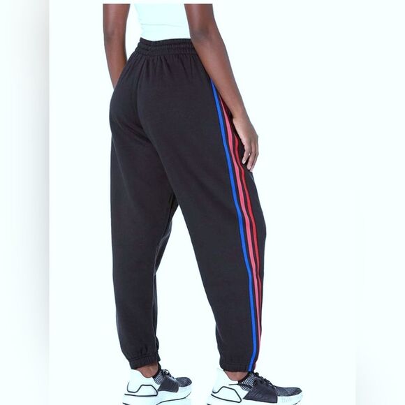 Adidas Originals Sweatpants Women's S Drawstring Pull-On Black Multicolor Stripe - Picture 4 of 13